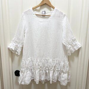 Match Point Women's 100% Linen Oversized Tunic Top Size S White Cottagecore Boho